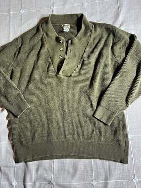 L.L. Bean Men’s L Olive Ribbed Knit Mock Neck Pullover Sweater Long Sleeve
